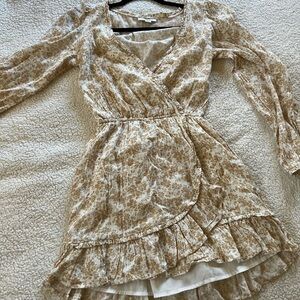 Floral Wrap Dress in Cream and Brown